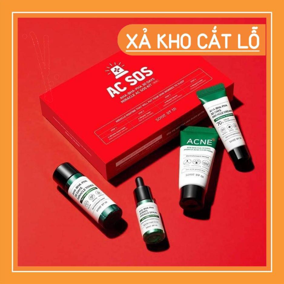 Set giảm mụn 4 MÓN SOME BY MI AC SOS AHA BHA PHA 30 DAYS MIRACLR KIT - Giảm mụn loại bỏ vết thâm