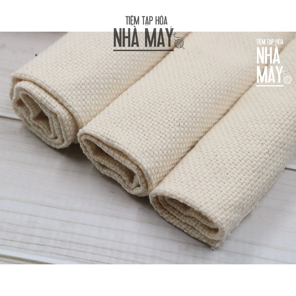 Vải aida mềm thêu len xù Tiệm tạp hóa nhà may 24x24cm 28x28cm 35x35cm (có may viền) dùng trong Thêu nổi - Punch Needle