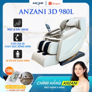 Ghế massage Anzani 980L con lăn 3D, máy mát xa toàn thân trị liệu 5 vùng tặng máy đo huyết áp, thảm trang trí