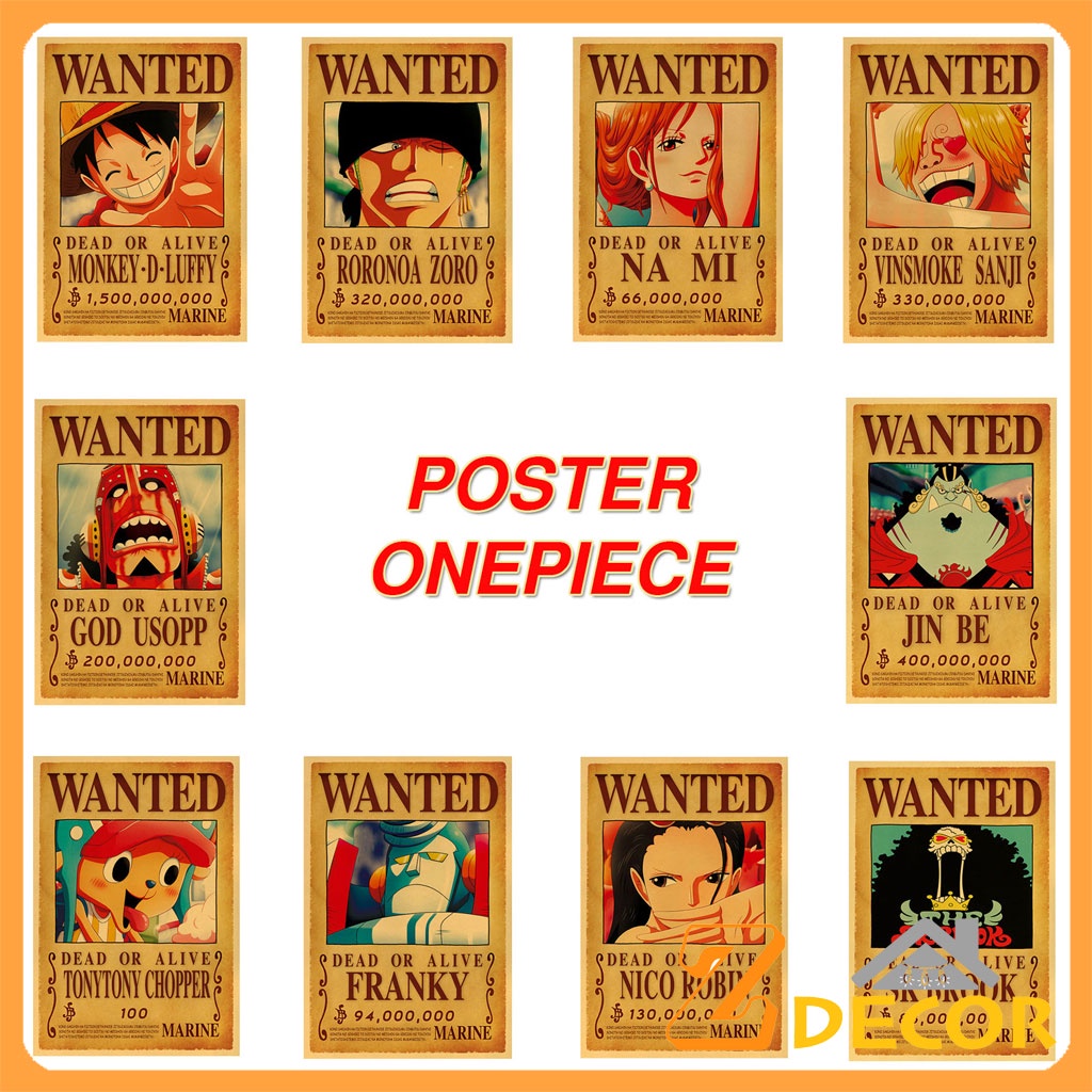 Poster Truy Nã One Piece cập nhật mới nhất - Tranh hoạt hình One Piece dùng trang trí nội thất | Z Decor