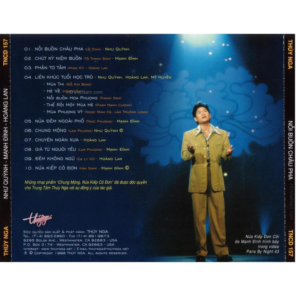 ĐĨA CD 1608. TNCD157 - Noi Buon Chau Pha - Nhu Quynh - Manh Dinh - Hoang Lan chất lượng cao