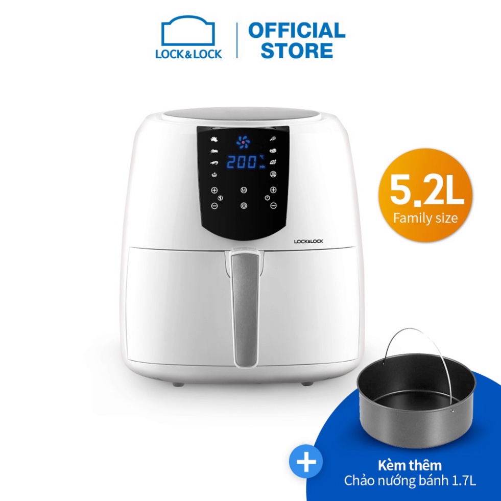 [HÀNG CHÍNH HÃNG] Nồi Chiên Không Dầu Lock&Lock Jumbo Plus Air Fryer 5.2L Màu trắng EJF357WHT