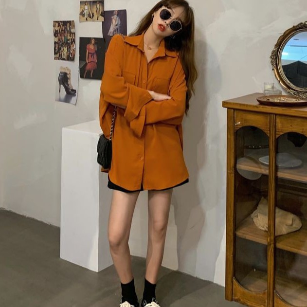 Áo Sơ Mi Chiffon Tay Dài Màu Trơn Phong Cách Hàn Quốc