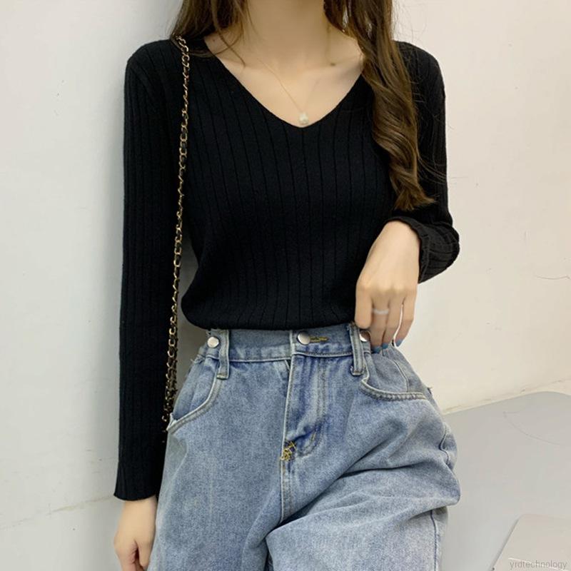 Áo Len Mỏng Dáng Rộng Cổ Chữ V Màu Trơn Thời Trang Mùa Hè Hè Dành Cho Nữ