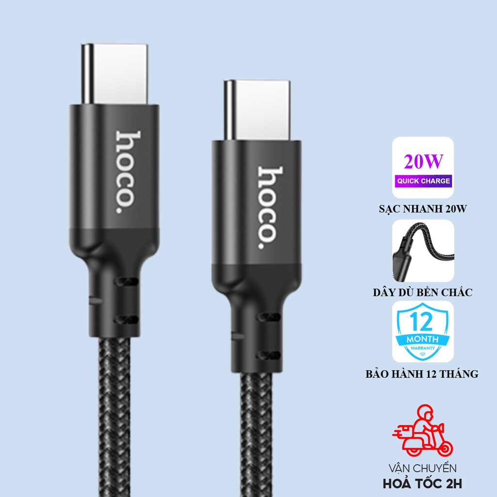 Dây sạc nhanh Hoco X14 PD 20W Type-C to, Quick Charger 3.0, bọc dù chống đứt, gãy gập, dài 1m/2m