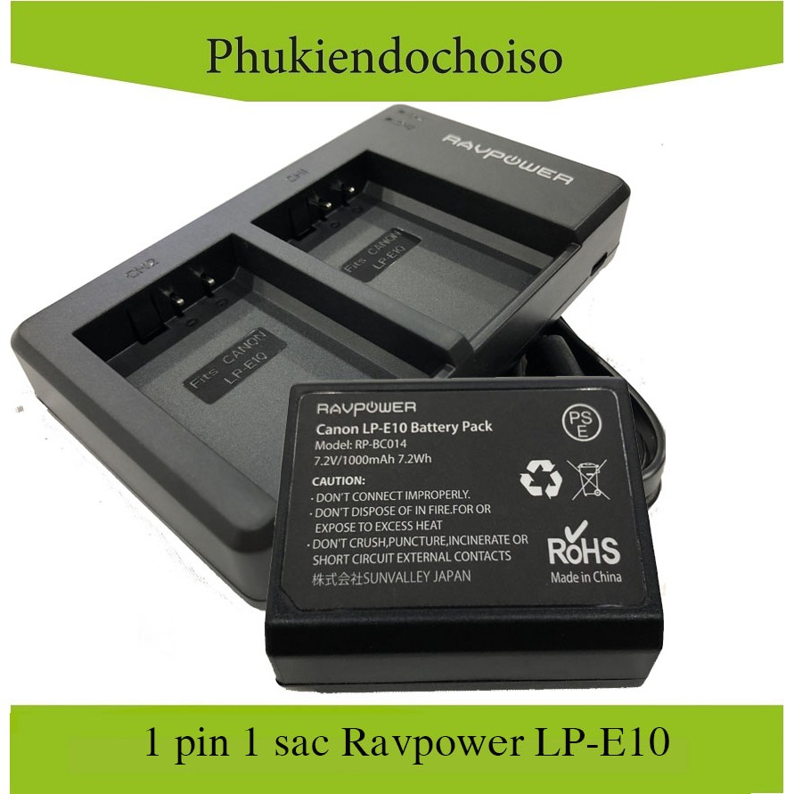 Bộ 1 pin 1 sạc máy ảnh Ravpower cho Canon LP-E10