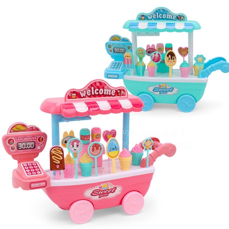 [Mã LIFE0503TOYS giảm 10% đơn 0Đ] Đồ chơi xe đẩy quầy bán kem di động cho bé chơi bán hàng, nấu ăn, nhà bếp