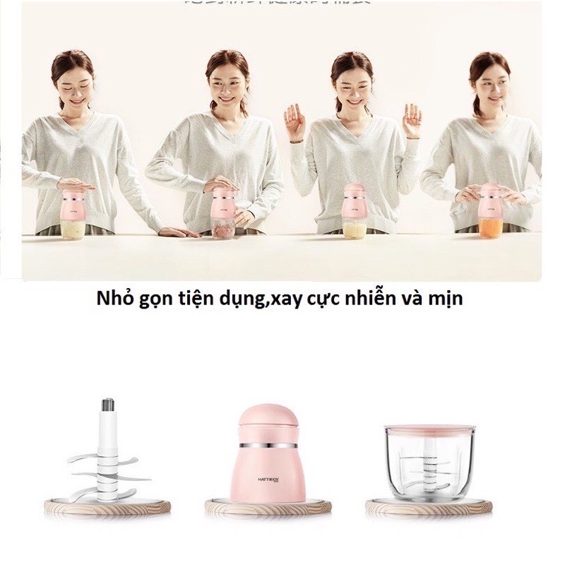 MÁY XAY CHO BÉ ĂN DẶM SIÊU MỊN HATTIECS CỐI THỦY TINH 0.3L - BẢN 6 LƯỠI