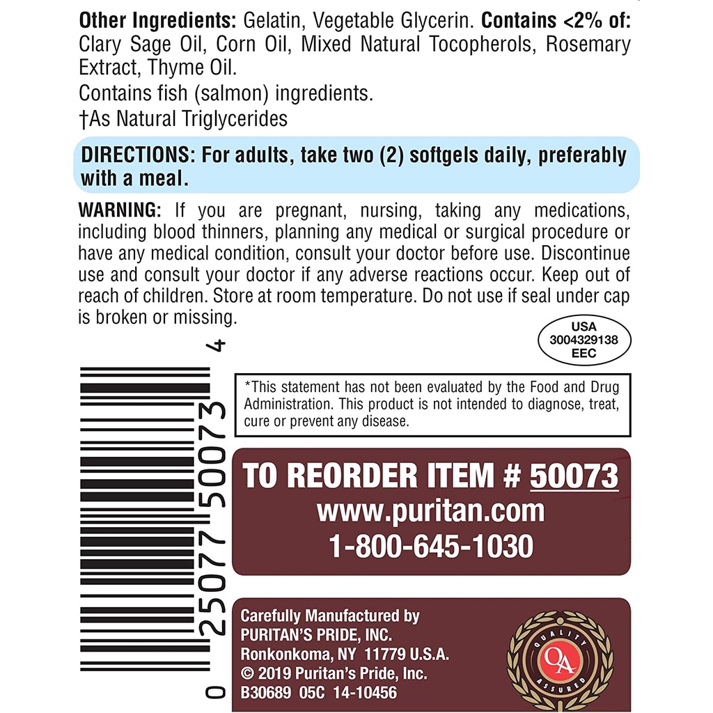 Viên uống Omega 3,5,6,7,9 vitamin D3. 6 trong một Puritan's Pride. USA