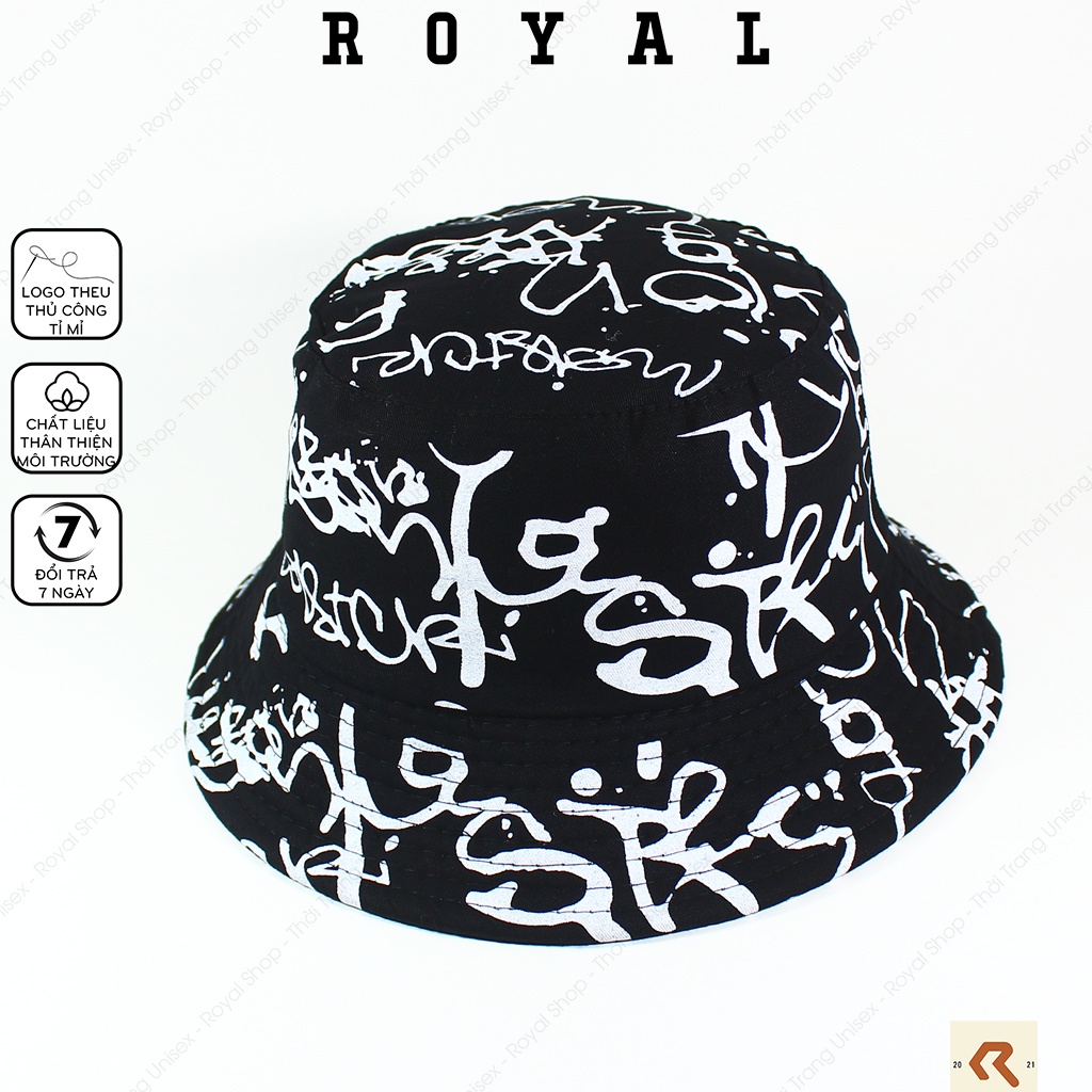 Mũ Bucket Nón Bucket Tai Bèo Nam Nữ Hàn Quốc Graffiti Hiphop Streetstyle Đen Vải Kaki Unisex - Royal Caps