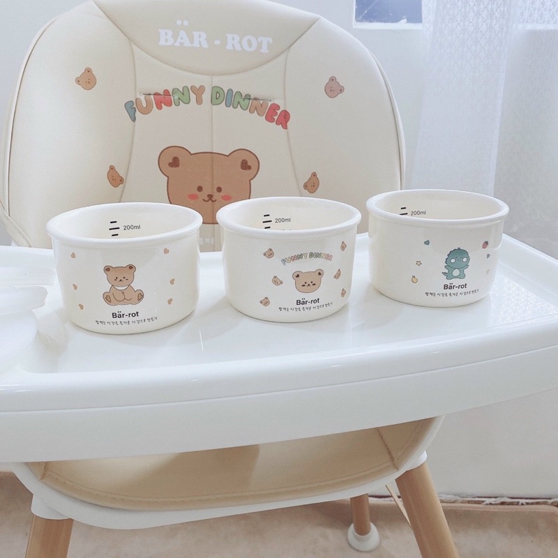 Bát / Hũ Sứ Ăn Dặm Ceramic Bar Rot Có Nắp Silicon Hoạ Tiết Siêu Xinh Cho Bé