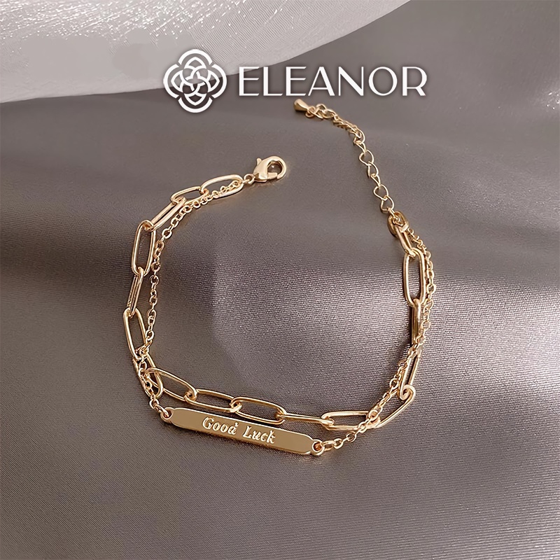 Lắc tay nữ titan Eleanor Accessories khắc chữ good luck sợi kép phụ kiện trang sức sáng đẹp