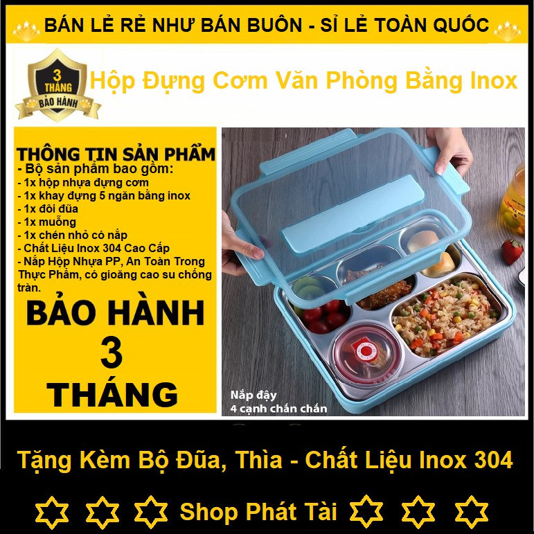 HỘP CƠM VĂN PHÒNG BẰNG INOX 304 Có 5 NGĂN CÓ NẮP ĐẬY LUNCH BOX SIÊU ĐẸP TIỆN LỢI MẪU 2020 - TẶNG KÈM ĐŨA VÀ THÌA