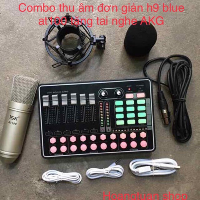 Combo thu âm AT100 bộ thu âm bluetooth H9 tặng tai nghe AKG dây live 3 mầu.