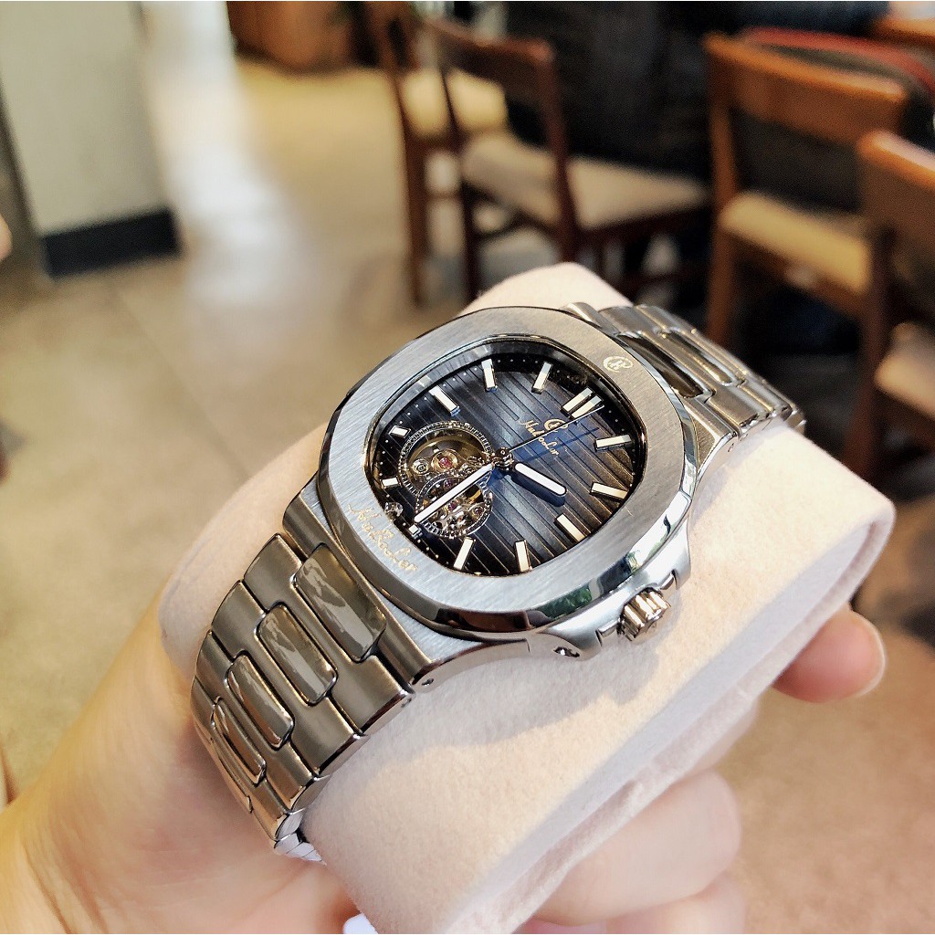 Đồng Hồ Nam Huboler Automatic Bạc Mặt Xanh 42mm Chính Hãng