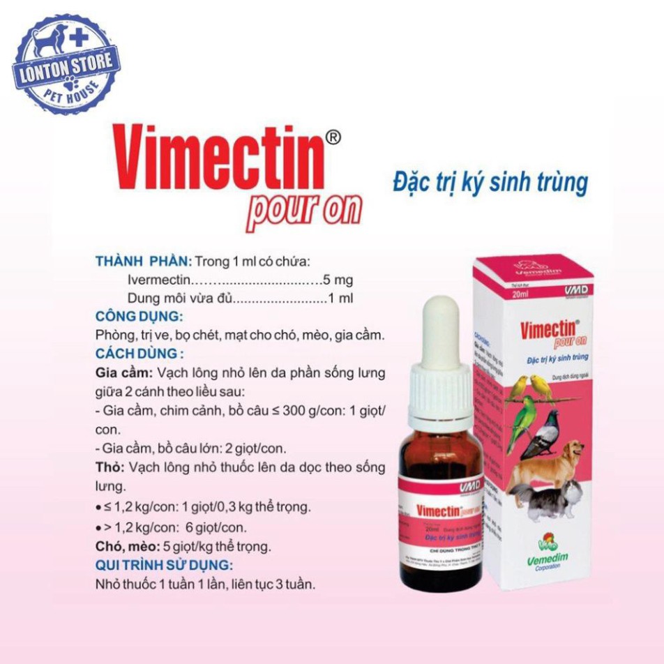 Nhỏ gáy Phòng Ve, Bọ Chét, Rận, Mạt Gà Cho Chó Mèo Và Vật Nuôi Vimectin Pour On - Lonton Store qa0208