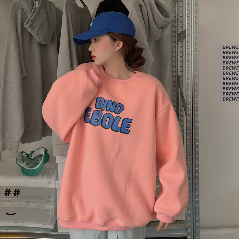 Áo Nỉ Dài Trung Bình Dáng Rộng In Chữ Bằng Lông Cừu Dày Thời Trang Mùa