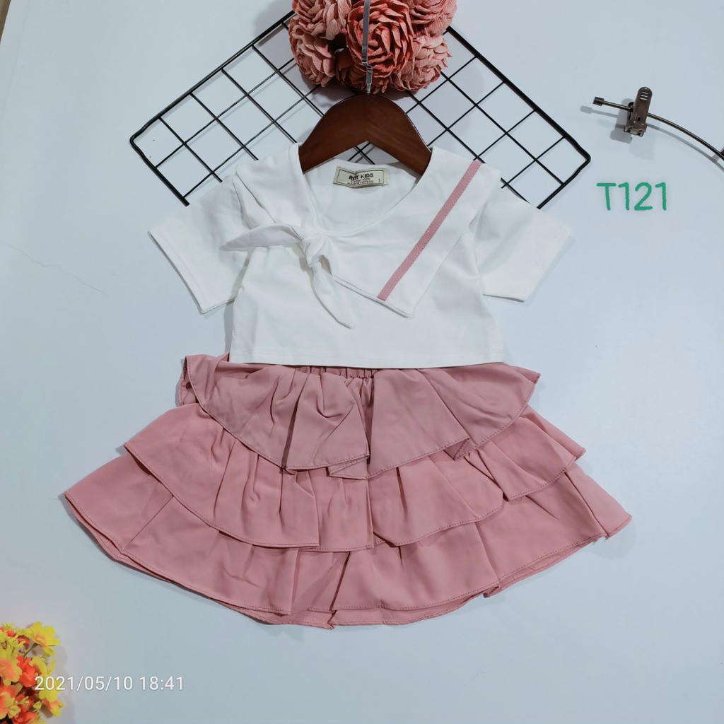 Set bộ váy bé gái áo croptop phối với chân váy tầng rất xinh- HÀNG CAO CẤP T121
