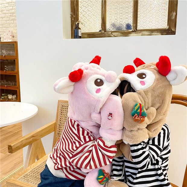 Mũ len kèm khăn choàng cổ và găng tay họa tiết giáng sinh, Quà tặng Noel cho bé