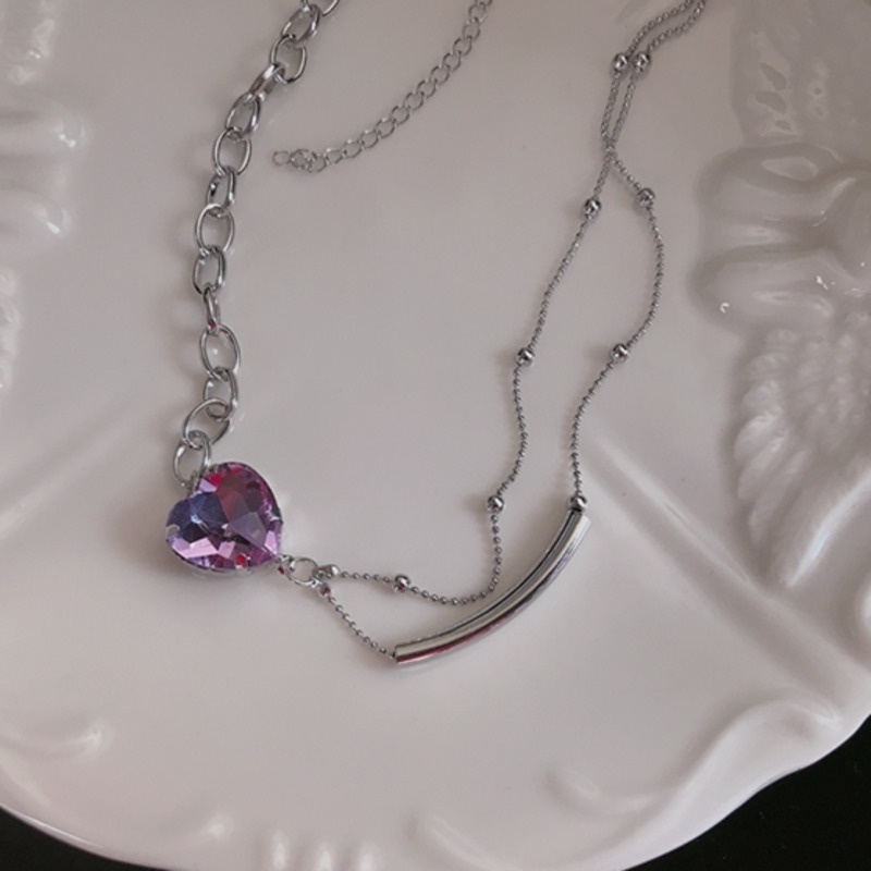 Vòng cổ Ngắn Mặt Trái Tim Màu Tím Phong Cách Cổ Điển