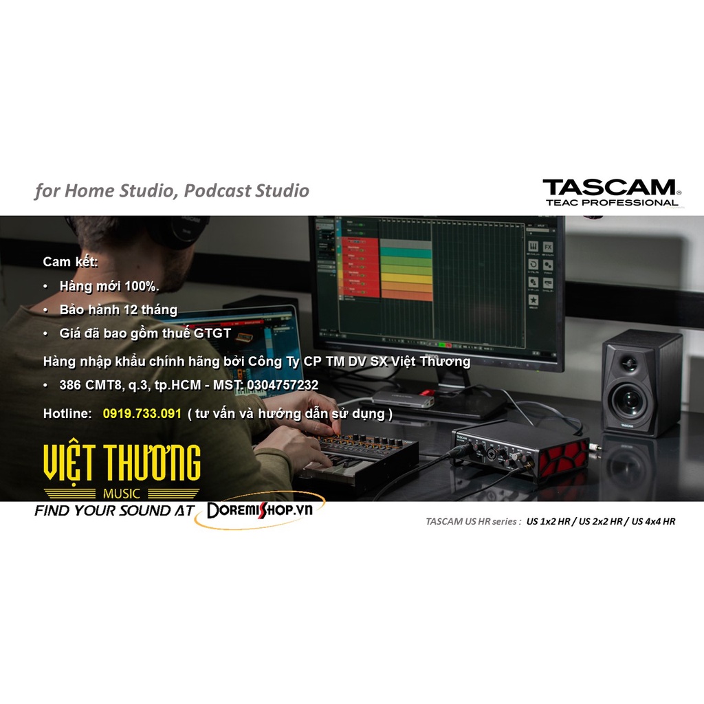 Thiết bị chuyển đổi tín hiệu âm thanh số audio interface TASCAM US-1x2HR