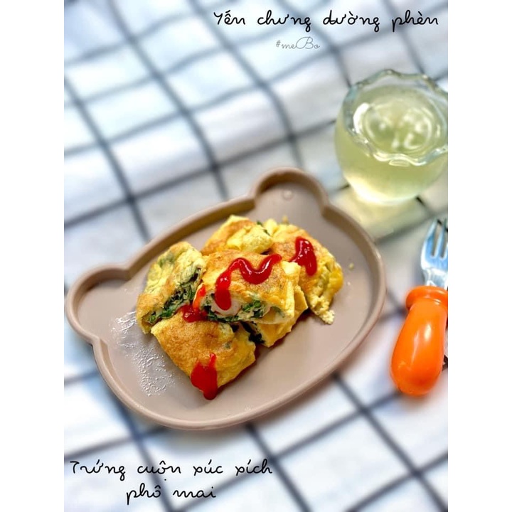 Khay ăn dặm silicon hình gấu kiêm nắp đậy bát gấu Bobby doll