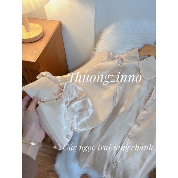 [Ảnh thật/Video]ÁO SƠ MI HALY PHI LỤA BÓNG PHỐI CÚC BỌC SANG CHẢNB