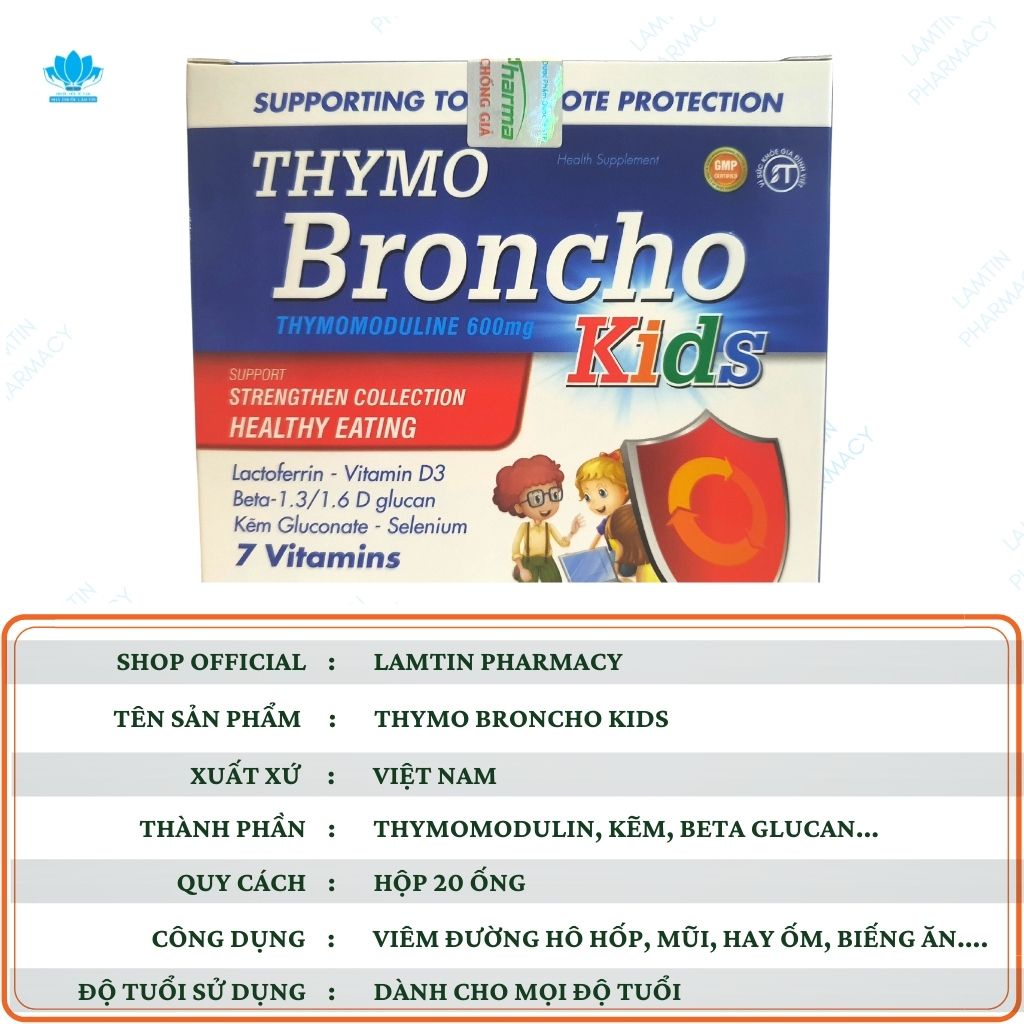 THYMO BRONCHO Kids - Tăng cường miễn dịch hiệu quả trẻ ăn ngon miệng Hộp 20 ống