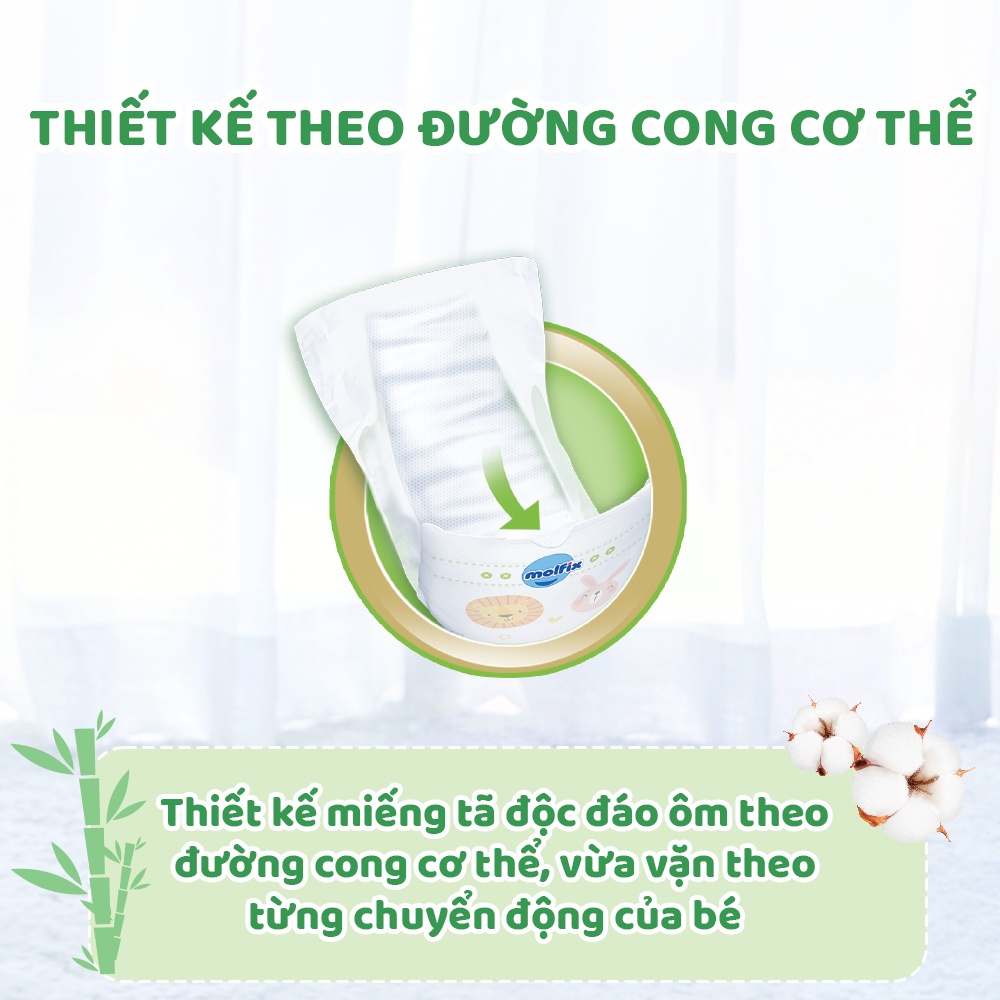 Tã/bỉm Lót Sơ Sinh Molfix Thiên Nhiên sợi tre và bông Organic tự nhiên NB1 90+10 / NB2 64 +10