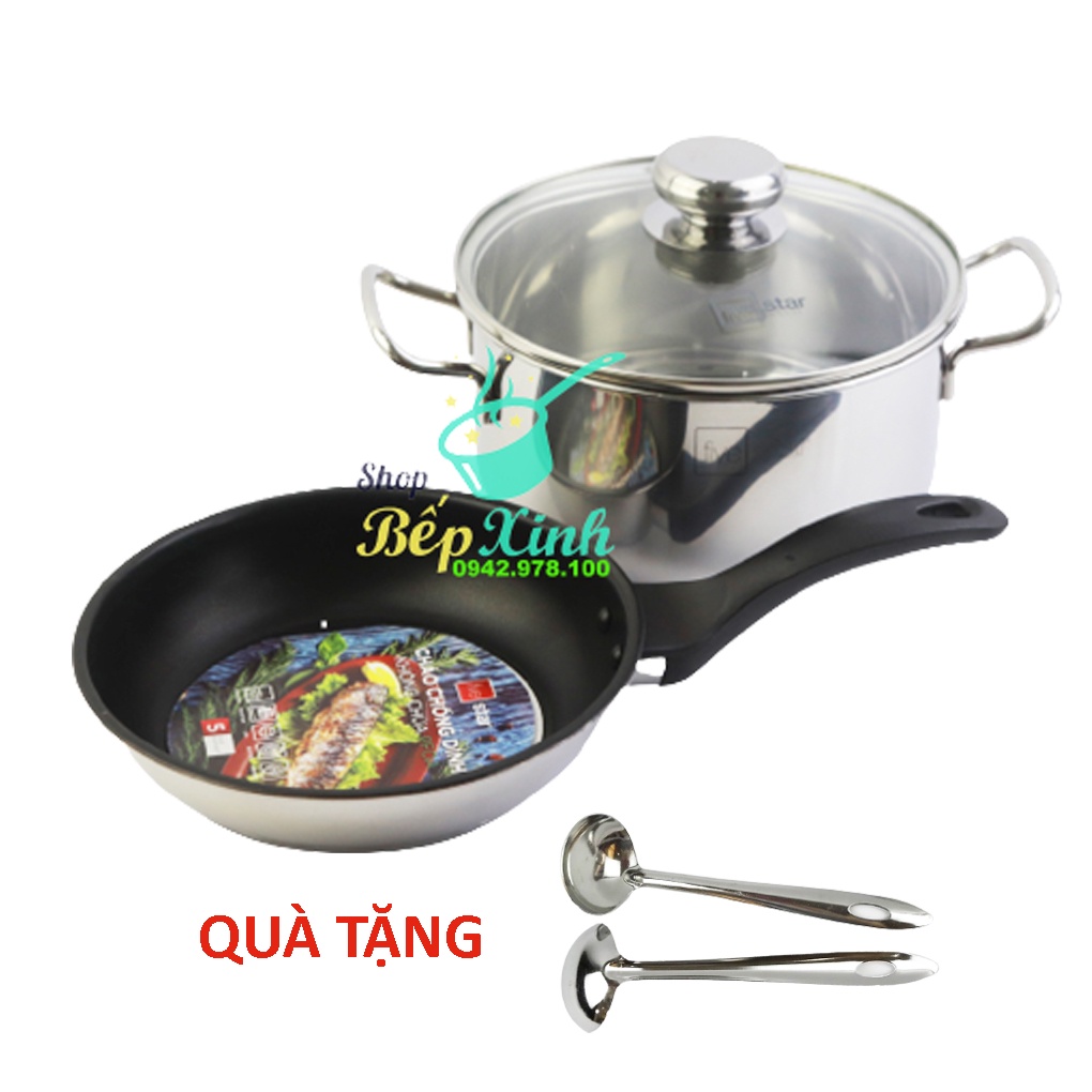 Bộ nồi chảo chống dính Fivestar 3 đáy từ nắp kính ( tặng 2 vá canh )