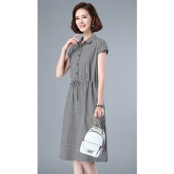 {Ảnh Thật} Váy nữ kẻ caro rút eo, chất vải thô đũi mềm mát, thời trang cho phái nữ DA73