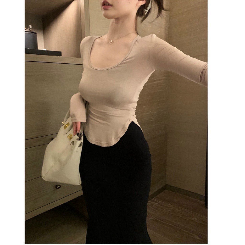 Áo tay dài vạt bầu ôm body chất thun gân