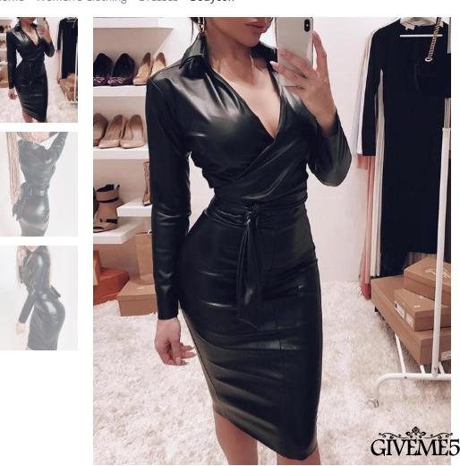 Đầm Da Pu Cổ V Dài Tay Quyến Rũ Cho Nữ