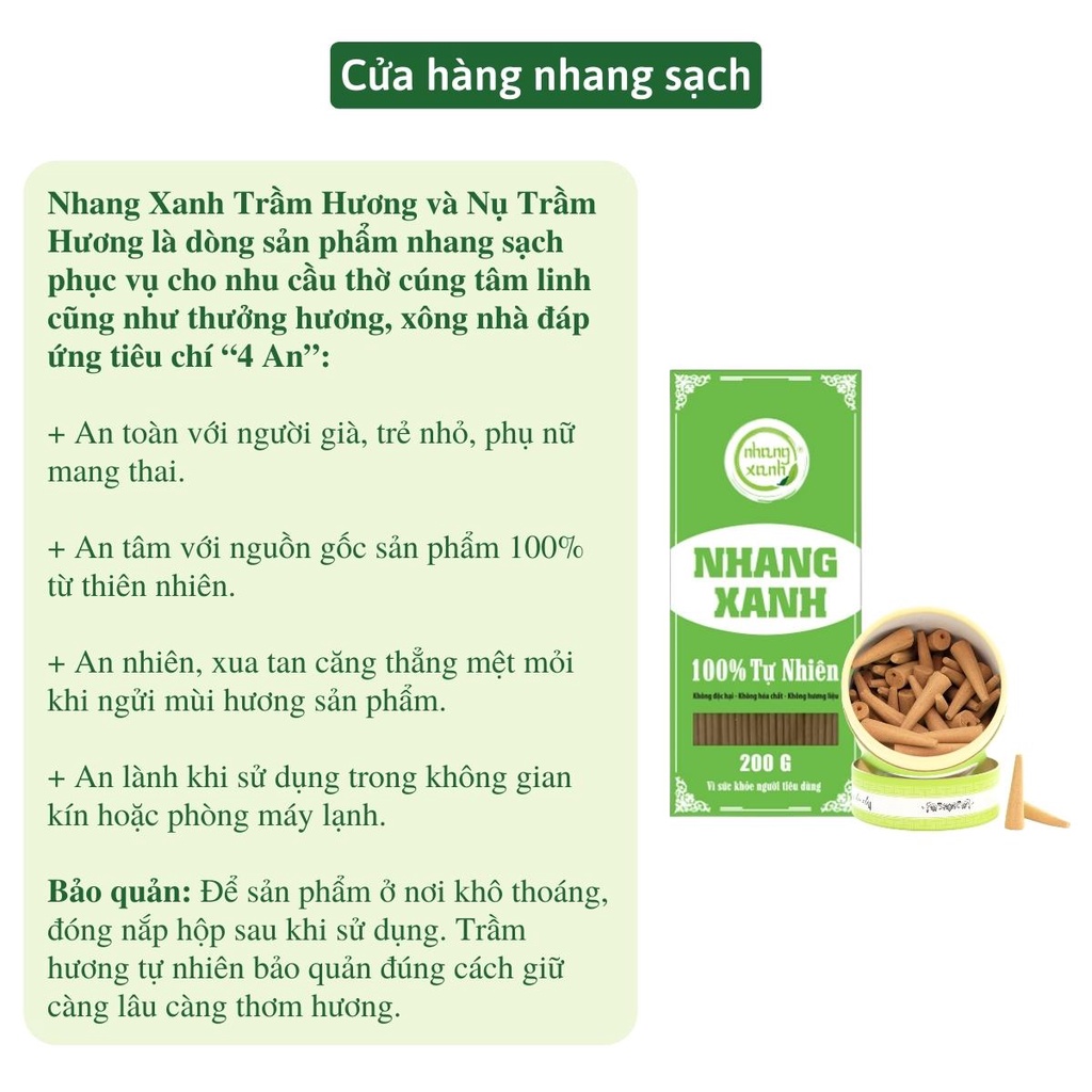 Combo Nhang trầm hương Nhang Xanh hộp 200gr 20cm và nụ trầm hương cao cấp 60 viên