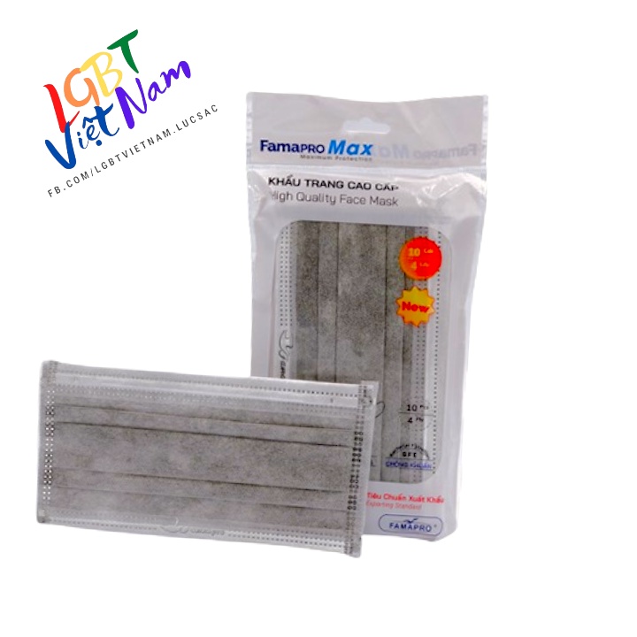 Khẩu trang y tế cao cấp kháng khuẩn 4 lớp Famapro max màu xám (10 cái /túi)