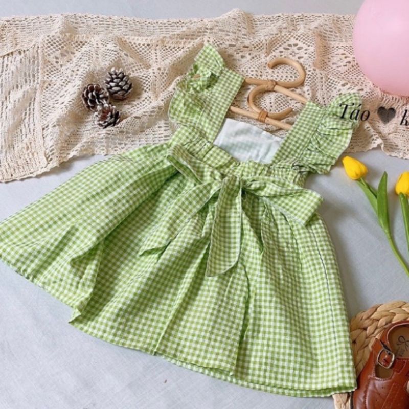 Đầm caro bé gái hai dây hở lưng