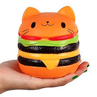 SquiShy đồ chơi bóp Bánh hamburger mèo cam ngộ nghĩnh
