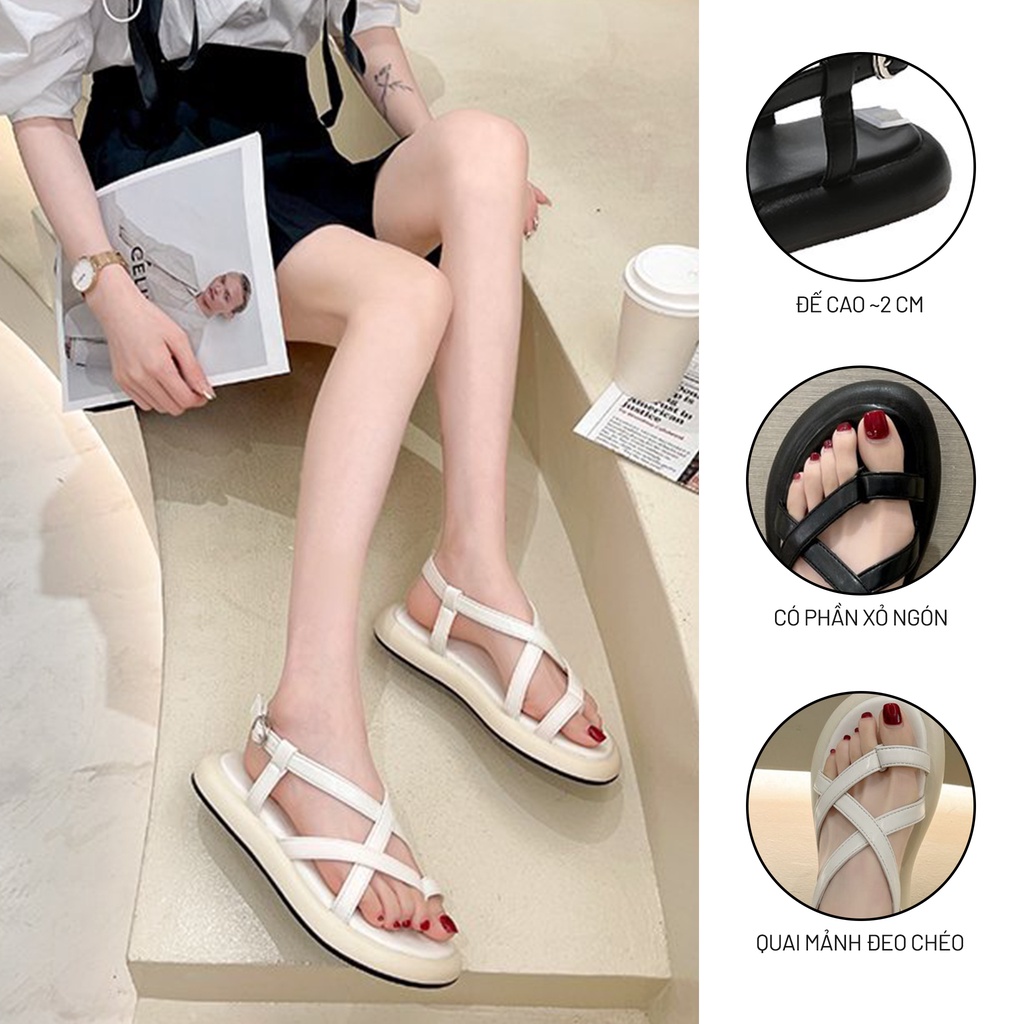 Giày Sandal Nữ Ulzzang Vintage, Dép Quai Hậu Xỏ Ngón Dây Mảnh Đan Chéo Đế Cao Su Cao Cấp Hàn Quốc - Iclass_shoes