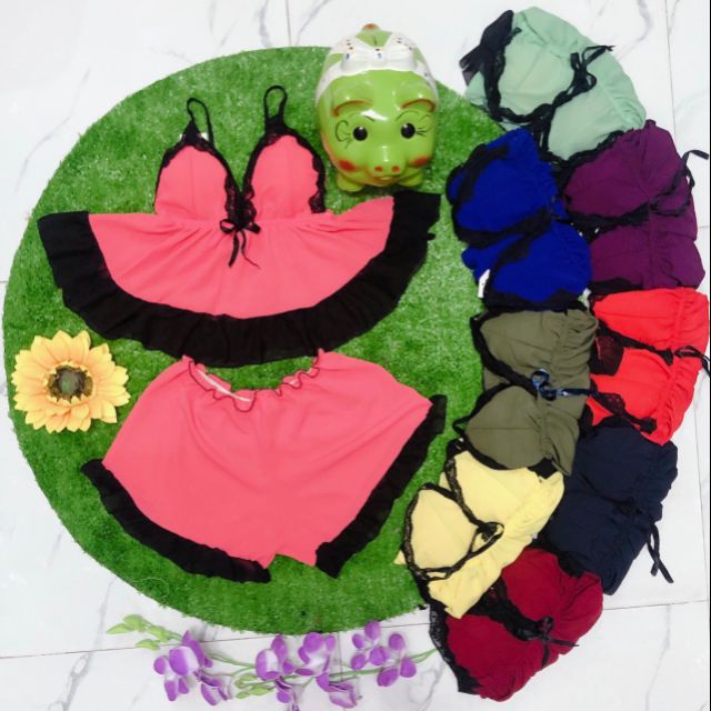 Bộ ngủ voan phối ren mút