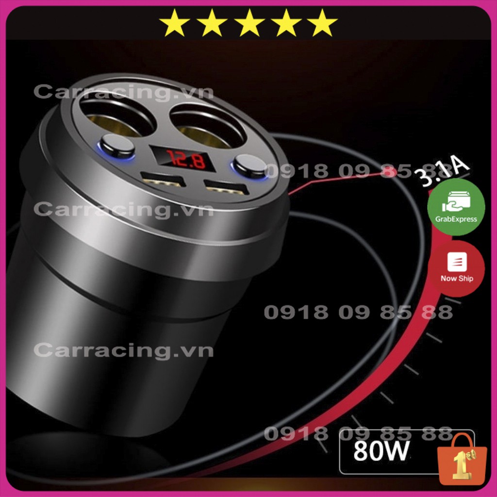 Tẩu Sạc Ô TÔ CARRACING Cốc chia sạc nhanh TRÒN chất lượng cao (2 tẩu tròn 2 USB) bảo hành 6 tháng - Đèn Led báo Vol | BigBuy360 - bigbuy360.vn