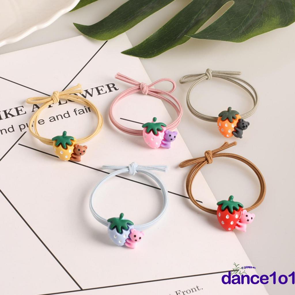 Dây buộc tóc cao su co giãn hình dâu tây và gấu hoạt hình đáng yêu