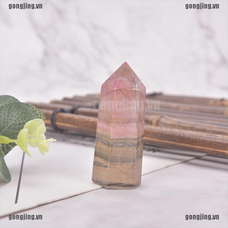 GONJ 1pc Natural Quartz Rhodonite Healing Obelisk Pink Stone Wand Rhodochrosite