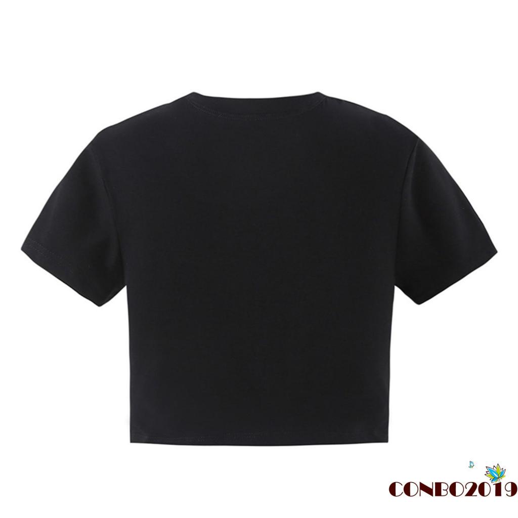 Áo Thun Croptop Tay Ngắn Cổ Tròn In Hình Trái Tim Thời Trang Xuân Hè Cho Nữ