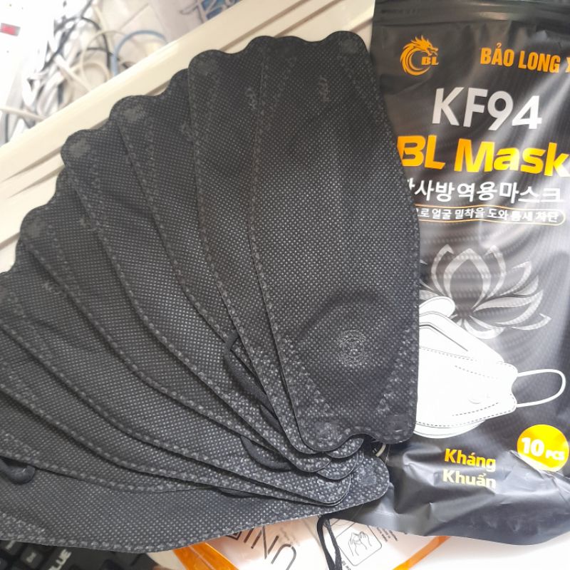 [SET 10 CÁI] Khẩu Trang KF94 Màu Đen Phong Cách Hàn Quốc - 4 Lớp Kháng Khuẩn Chống Nắng, Bụi Bảo Vệ Hô Hấp