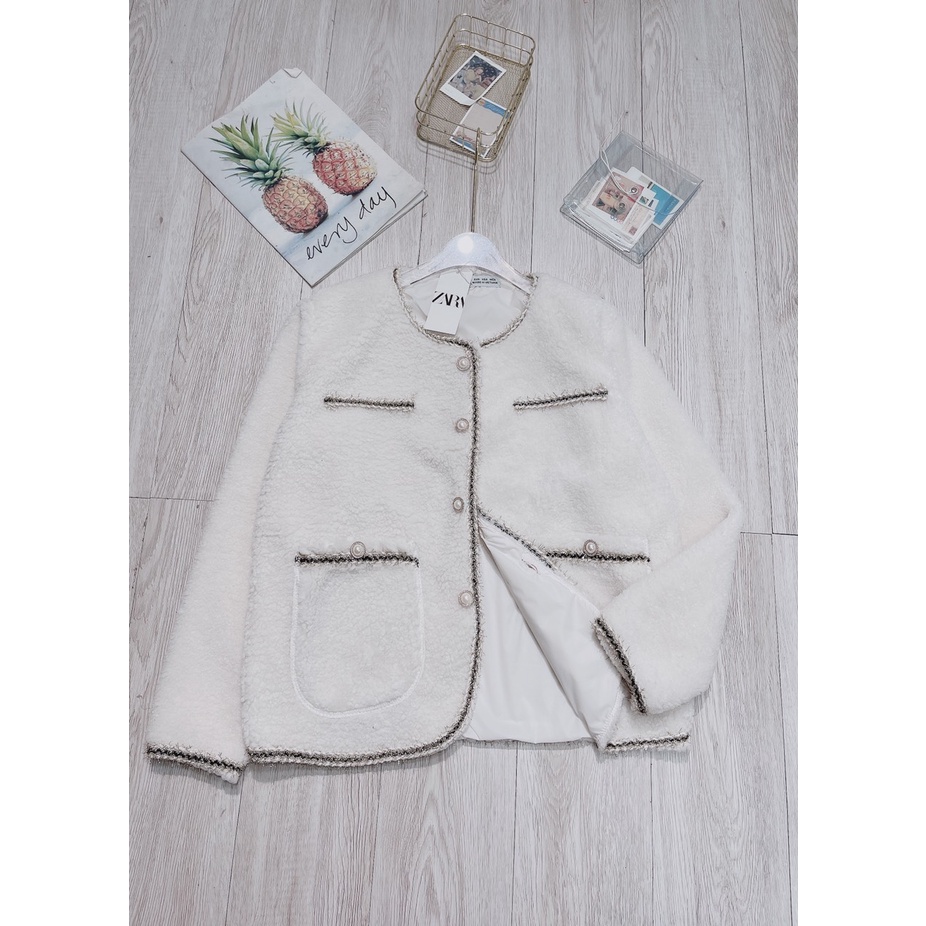 (2 LỚP) ÁO KHOÁC LÔNG TRẮNG VIỀN DẠ CÚC NGỌC CHẤT LÔNG MỊN SIÊU XINH XẮN | BigBuy360 - bigbuy360.vn