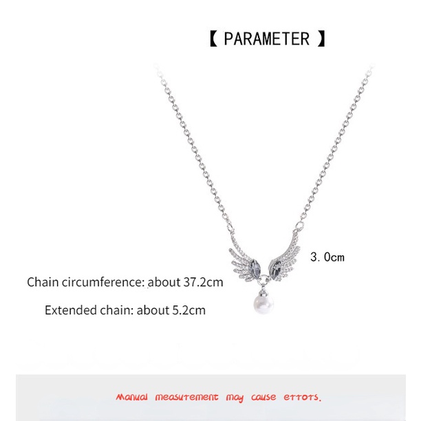 Vòng cổ Thép Titan Mặt Hình Đôi Cánh Thiên Thần Đính Ngọc Trai Phong Cách vintage Thời Trang