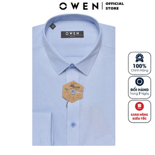 Áo Sơ Mi Nam Dài Tay Owen AS23090D Somi Công Sở Cao Cấp Màu Màu Xanh Nhạt Trơn Chất Sợi Cafe Mềm Mát Dáng Slim Fit
