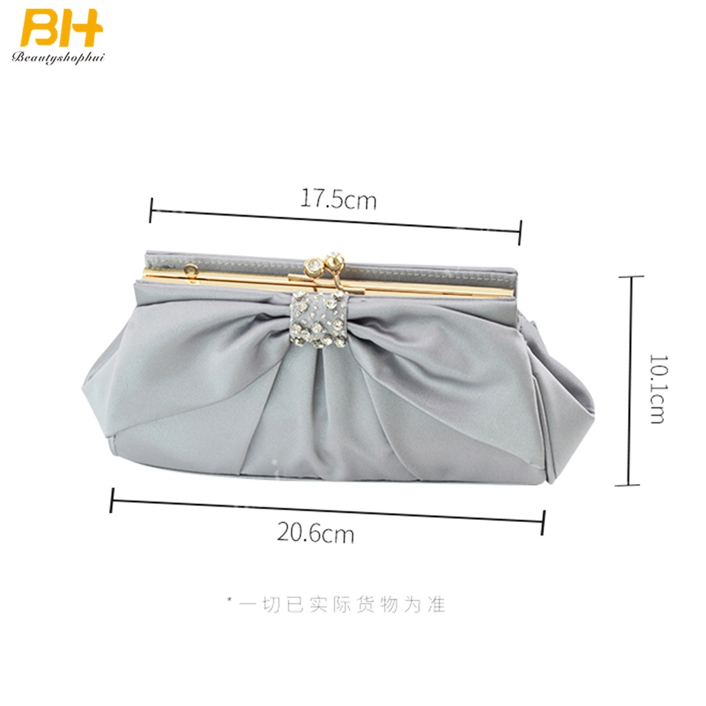 Túi Xách Đeo Vai Satin Nhăn Màu Trơn Đính Nơ Kim Cương Kim Cương Kiểu Âu Mỹ Dự Tiệc Tối Mới Cho Nữ