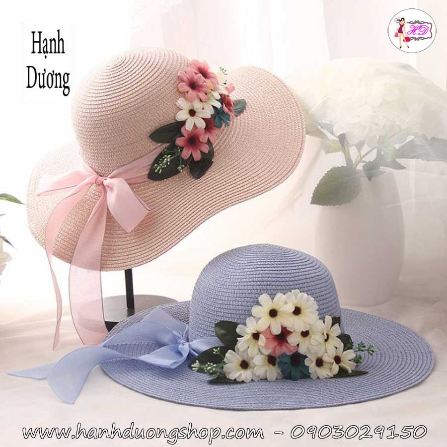 Nón rộng vành đi biển hoa và lá đẹp mắt HQC4129