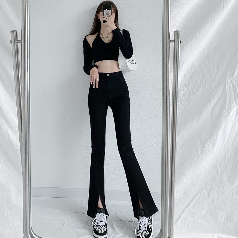 Quần Jeans Nữ Lưng Cao Ống Loe Co Giãn Thời Trang Hàn 2022